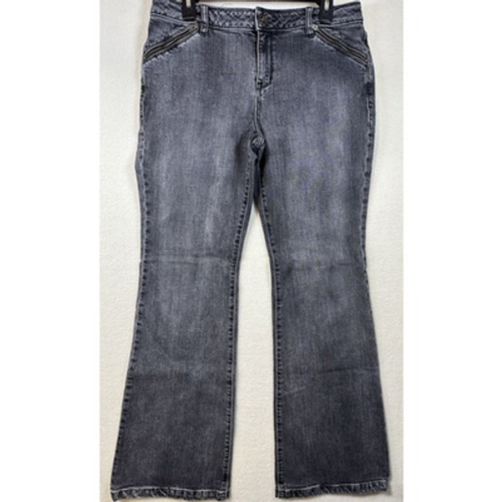 DKNY Spring Street Flare Gray Black Jeans Womens Size 10 Boot Cut Zipper Pockets